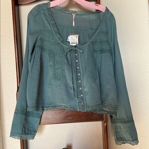 Free People Lace-Trim Blouse (NWT) 100% Cotton